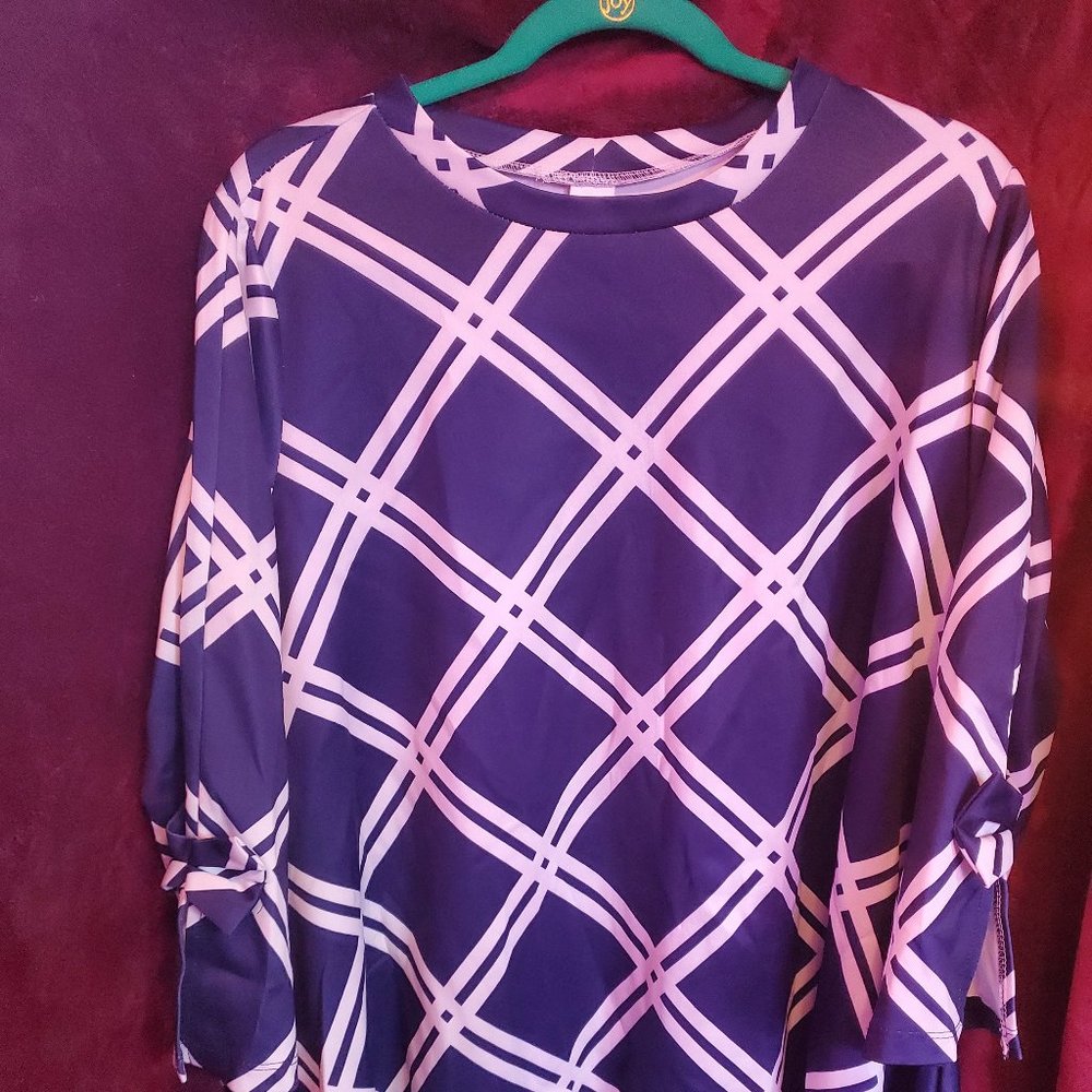 Z Avenue Navy Windowpane Tunic